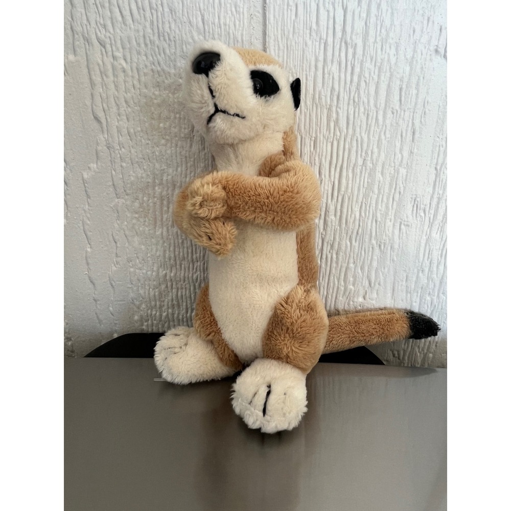 Plush Meerkat Stuffed Animal Toy‎ Tan White Black Detailed Realistic Posed